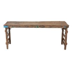 Consola de madeira reciclada natural, 152x58x70,5 cm