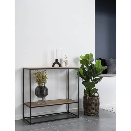 Wood and steel console table in oak and black, 80 x 36 x 80 cm | Vita