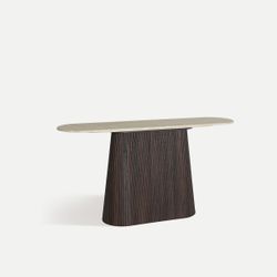 Consola de madera y mármol sintético en marrón oscuro y beige, 150 x 40 x 78 cm | Verona