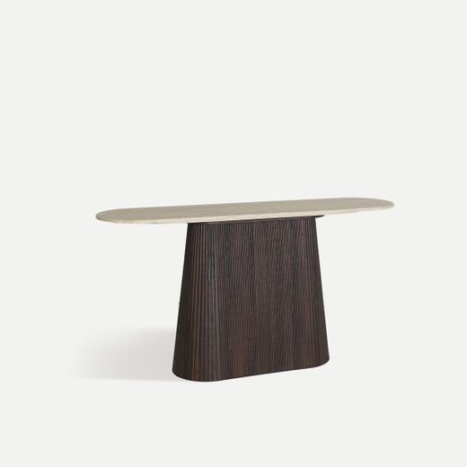 Consola de madera y mármol sintético en marrón oscuro y beige, 150 x 40 x 78 cm | Verona