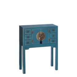 Table console en bois et métal bleu et or, 63 x 26 x 80 cm | Est