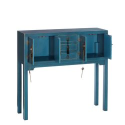 Table console en bois et métal bleu et or, 95 x 26 x 90 cm | Est