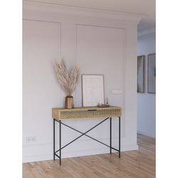 Træ- og metalkonsol i eg og sort, 110 x 35,5 x 85 cm | Ecrin