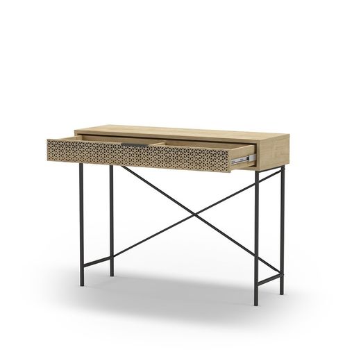 Træ- og metalkonsol i eg og sort, 110 x 35,5 x 85 cm | Ecrin