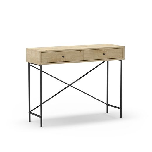 Trä- och metallkonsol i natur och svart, 110 x 35 x 85 cm | Titan