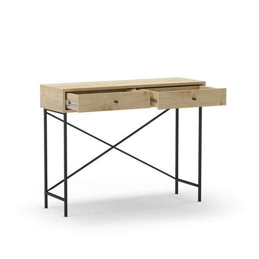 Træ- og metalkonsol i natur og sort, 110 x 35 x 85 cm | Titan