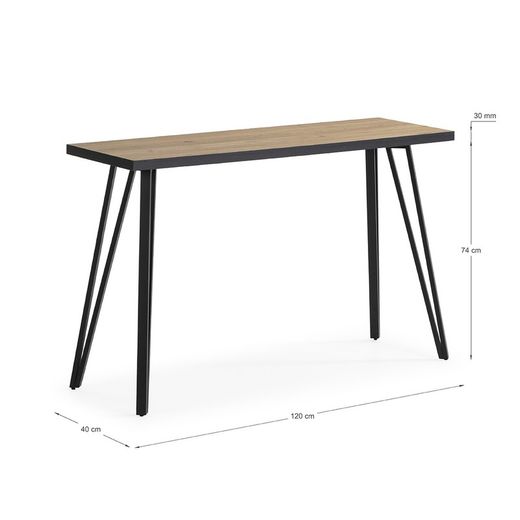 Wood and metal console in natural and black, 120 x 40 x 77 cm | Sindi