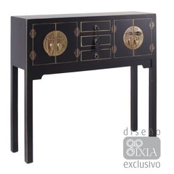 Console en métal noir et bois, 95 x 26 x 90 cm | Est