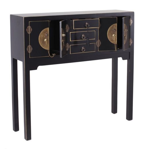 Console en métal noir et bois, 95 x 26 x 90 cm | Est