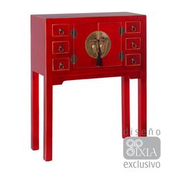 Console bois et métal rouge, 63 x 26 x 80 cm | Est