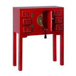 Console bois et métal rouge, 63 x 26 x 80 cm | Est