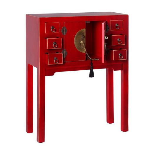 Console bois et métal rouge, 63 x 26 x 80 cm | Est