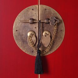 Red wood and metal console, 95 x 26 x 90 cm | East