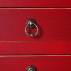 Red wood and metal console, 95 x 26 x 90 cm | East