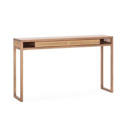 Konsol i træ og naturrattan, 142 x 30 x 84 cm