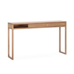 Konsol i træ og naturrattan, 142 x 30 x 84 cm