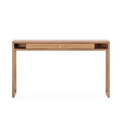 Konsol i træ og naturrattan, 142 x 30 x 84 cm