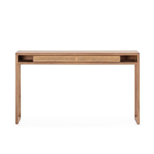 Konsol i træ og naturrattan, 142 x 30 x 84 cm