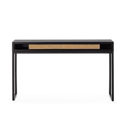 Sort/naturligt træ og rattan konsolbord, 142 x 30 x 84 cm