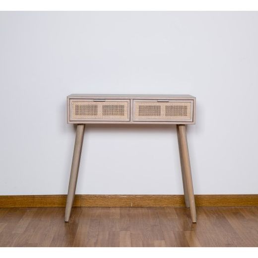 Consola de madera y rejilla 80 x 35 x 79 cm