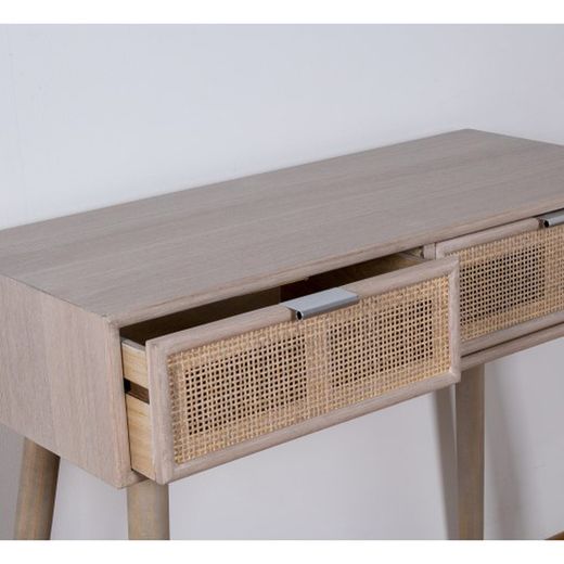 Consola de madera y rejilla 80 x 35 x 79 cm