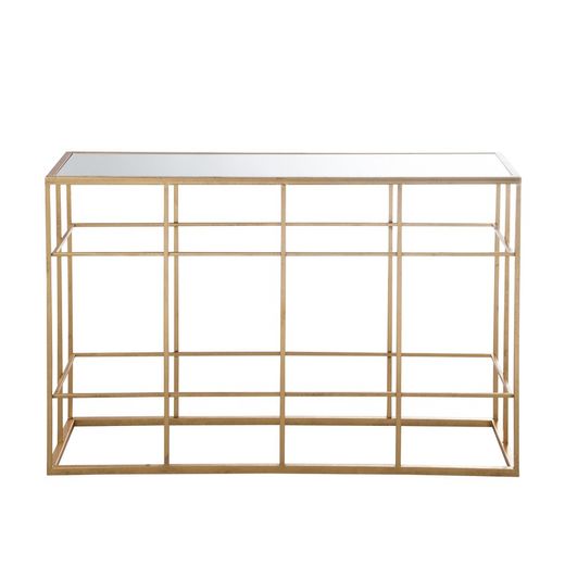 Console en verre doré/miroir et métal, 120x40x78 cm