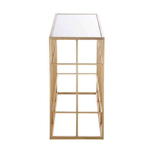 Console en verre doré/miroir et métal, 120x40x78 cm