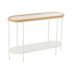 Metal and wood console table in white and natural, 120 x 40 x 80 cm | Nature
