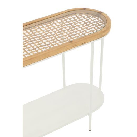 Metal and wood console table in white and natural, 120 x 40 x 80 cm | Nature