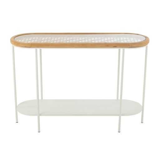 Metal and wood console table in white and natural, 120 x 40 x 80 cm | Nature