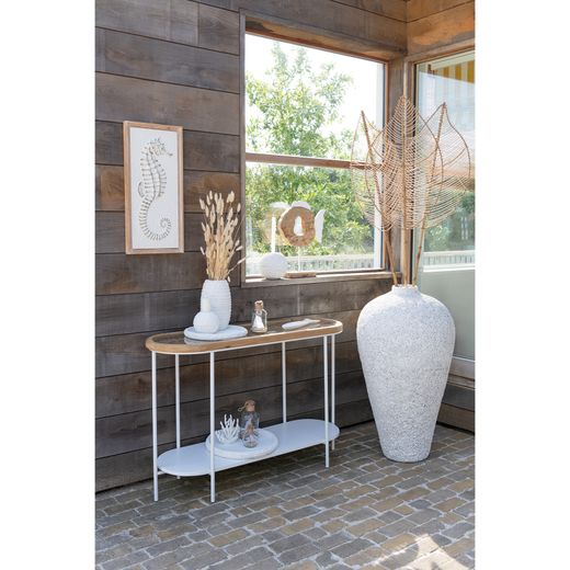 Metal and wood console table in white and natural, 120 x 40 x 80 cm | Nature