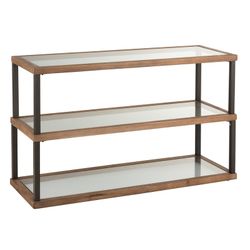 Consola em Vidro, Madeira e Transparente/Natural/Metal Preto, 132x46x79 cm