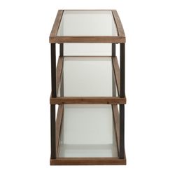 Consola em Vidro, Madeira e Transparente/Natural/Metal Preto, 132x46x79 cm