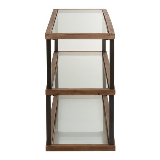 Console en verre, bois et métal transparent/naturel/noir, 132x46x79 cm