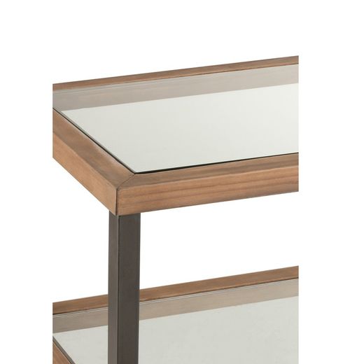 Console en verre, bois et métal transparent/naturel/noir, 132x46x79 cm