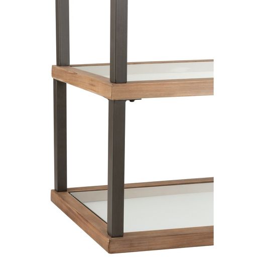 Console en verre, bois et métal transparent/naturel/noir, 132x46x79 cm