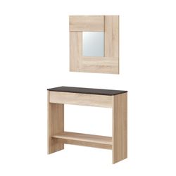Console in wood and natural/brown glass, 92x33x79 cm | HI