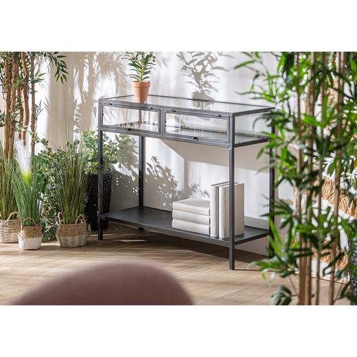 Kilrea iron and glass console in black, 100 x 35 x 80 cm