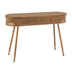 Rounded Console Table with 2 Brown Metal and Wood Drawers, 121x38x82 cm