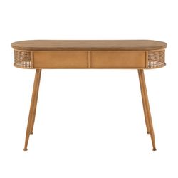 Rounded Console Table with 2 Brown Metal and Wood Drawers, 121x38x82 cm