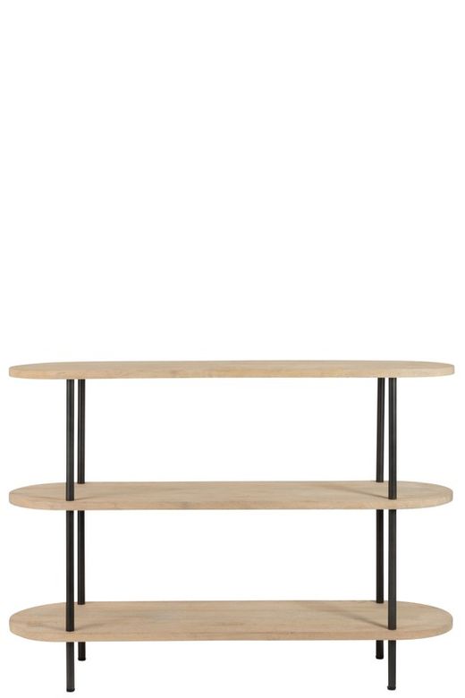 ELI ronde consoletafel in mangohout en naturel/zwart metaal, 140x40x98 cm