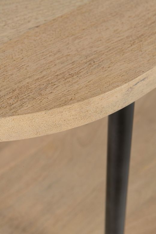 ELI ronde consoletafel in mangohout en naturel/zwart metaal, 140x40x98 cm