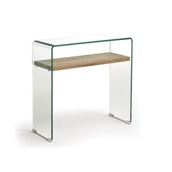Sidney console in tempered glass with wooden shelf80 x 30 x 76 CM