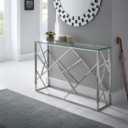 Console 12 en acier en verre trempé et structure en acier inoxydable 115x30x78