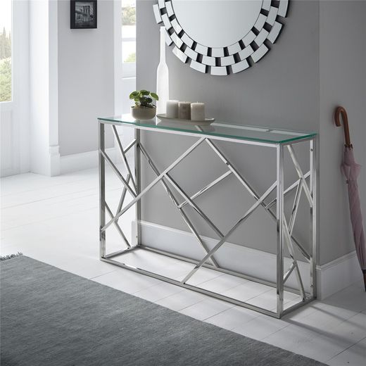 Console 12 en acier en verre trempé et structure en acier inoxydable 115x30x78