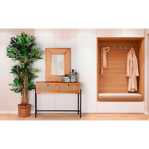 Console Zetel en fer, rotin et bois DM naturel/noir, 105 x 35 x 80 cm