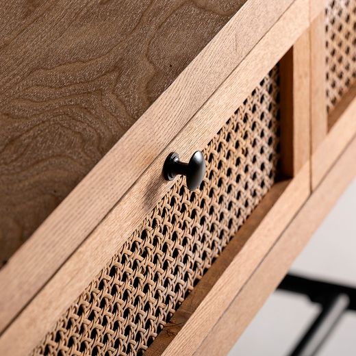 Console Zetel en fer, rotin et bois DM naturel/noir, 105 x 35 x 80 cm