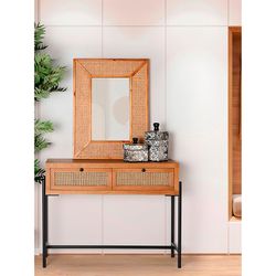 Console Zetel en fer, rotin et bois DM naturel/noir, 105 x 35 x 80 cm