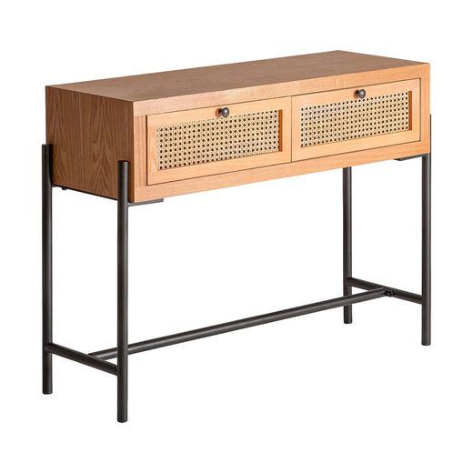 Console Zetel en fer, rotin et bois DM naturel/noir, 105 x 35 x 80 cm