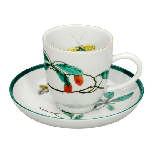Service à café en porcelaine multicolore (tasse et soucoupe), 11,7 x 11,7 x 6,4 cm | Famille Verte